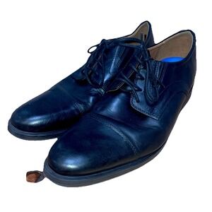 Clarks Tilden Cap Oxford Shoes Black Genuine Leather Formal Office Size 11